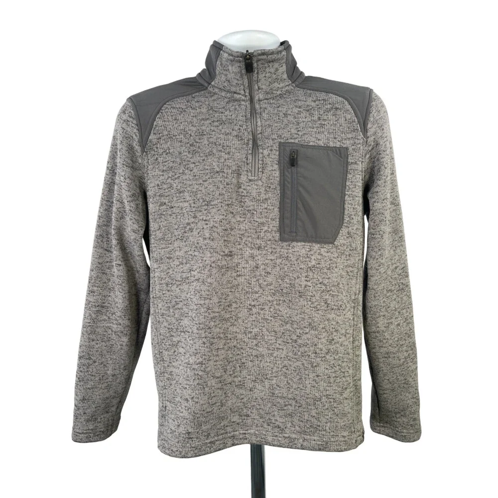 Eddie Bauer Men's Gray 1/4 Zip Pocket Front Long Sleeve Pullover Sweater - S